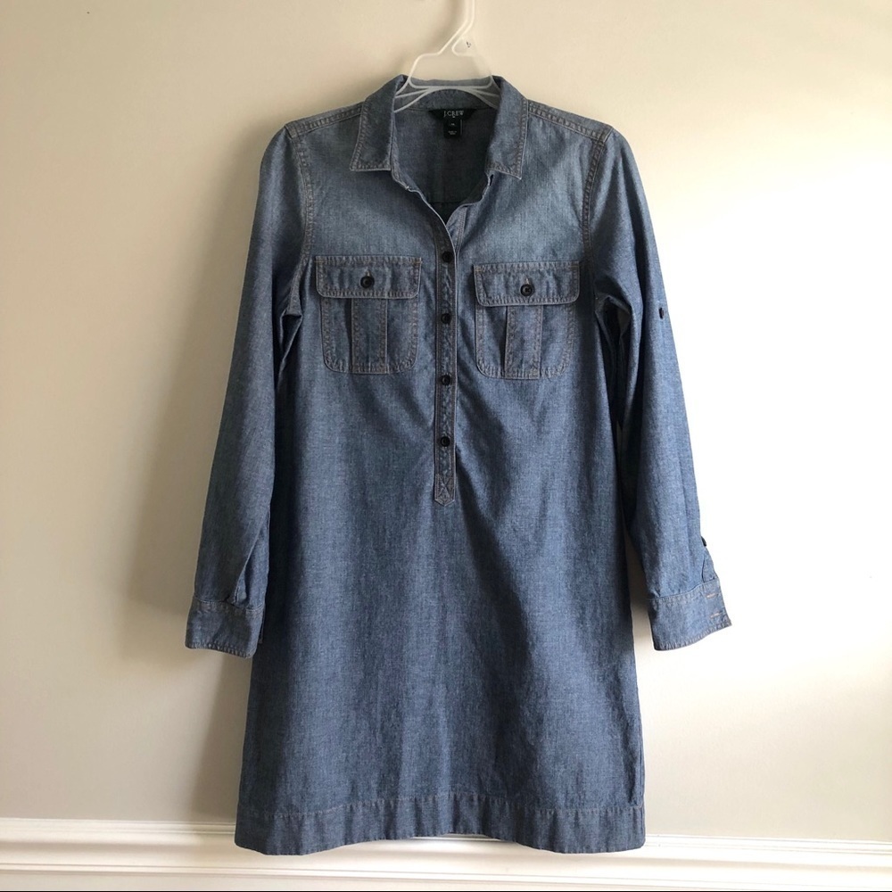 JCrew classic roll tab sleeve denim dress - Picture 2 of 7